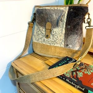 Myra canvas cowhide and leather crossbody bag